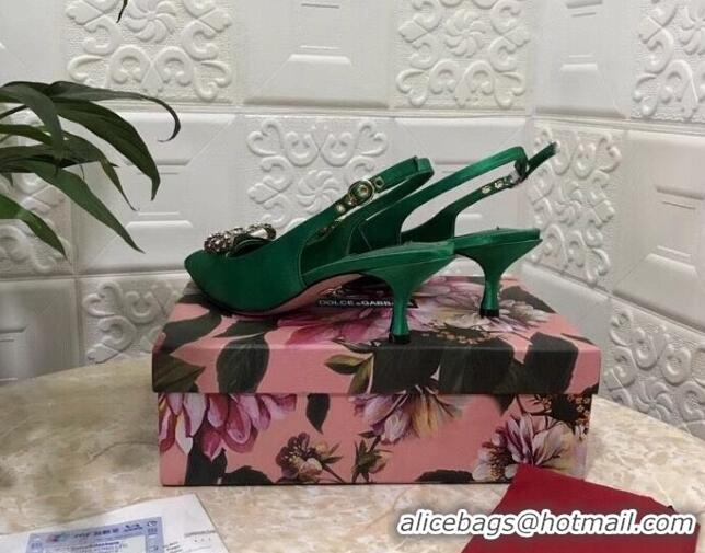 Trendy Design Dolce&Gabbana DG Silk Crystal Bow Slingback Pumps 6.5cm 060848 Green 2021