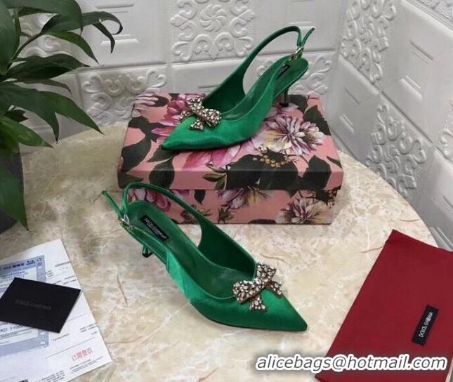 Trendy Design Dolce&Gabbana DG Silk Crystal Bow Slingback Pumps 6.5cm 060848 Green 2021