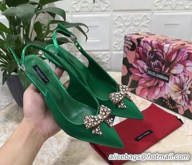 Trendy Design Dolce&Gabbana DG Silk Crystal Bow Slingback Pumps 6.5cm 060848 Green 2021