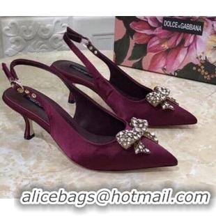 Low Cost Dolce&Gabbana DG Silk Crystal Bow Slingback Pumps 6.5cm 060848 Burgundy 2021