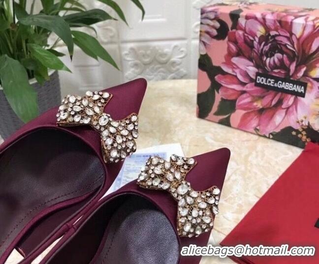 Low Cost Dolce&Gabbana DG Silk Crystal Bow Slingback Pumps 6.5cm 060848 Burgundy 2021