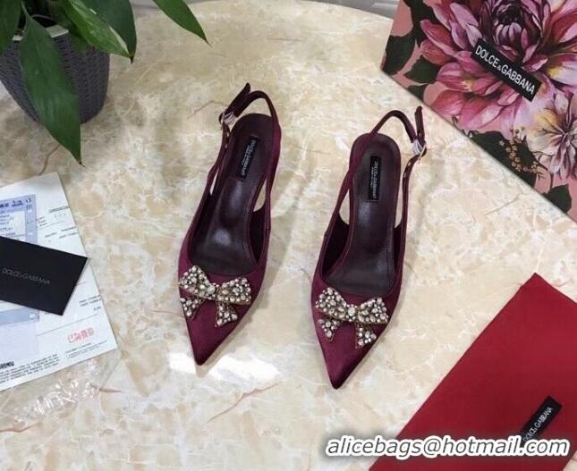 Low Cost Dolce&Gabbana DG Silk Crystal Bow Slingback Pumps 6.5cm 060848 Burgundy 2021