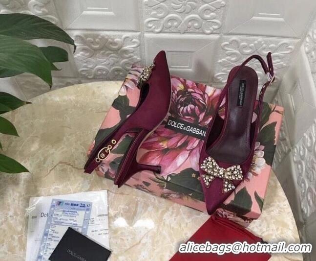 Low Cost Dolce&Gabbana DG Silk Crystal Bow Slingback Pumps 6.5cm 060848 Burgundy 2021