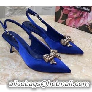 Low Price Dolce&Gabbana DG Silk Crystal Bow Slingback Pumps 6.5cm 060848 Blue 2021