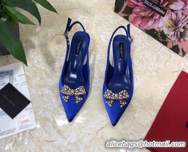 Low Price Dolce&Gabbana DG Silk Crystal Bow Slingback Pumps 6.5cm 060848 Blue 2021