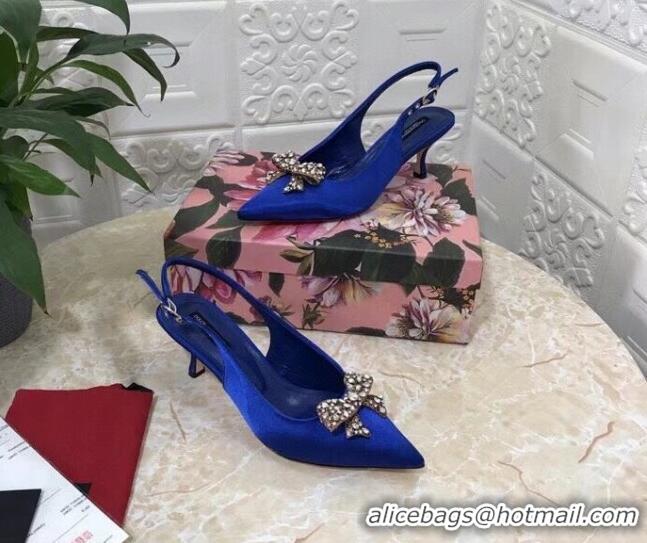 Low Price Dolce&Gabbana DG Silk Crystal Bow Slingback Pumps 6.5cm 060848 Blue 2021