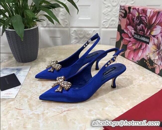 Low Price Dolce&Gabbana DG Silk Crystal Bow Slingback Pumps 6.5cm 060848 Blue 2021