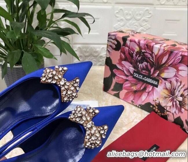 Low Price Dolce&Gabbana DG Silk Crystal Bow Slingback Pumps 6.5cm 060848 Blue 2021