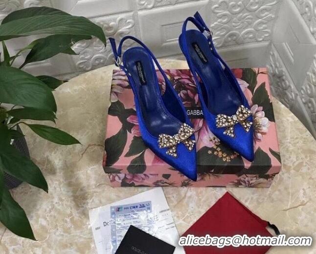 Low Price Dolce&Gabbana DG Silk Crystal Bow Slingback Pumps 6.5cm 060848 Blue 2021