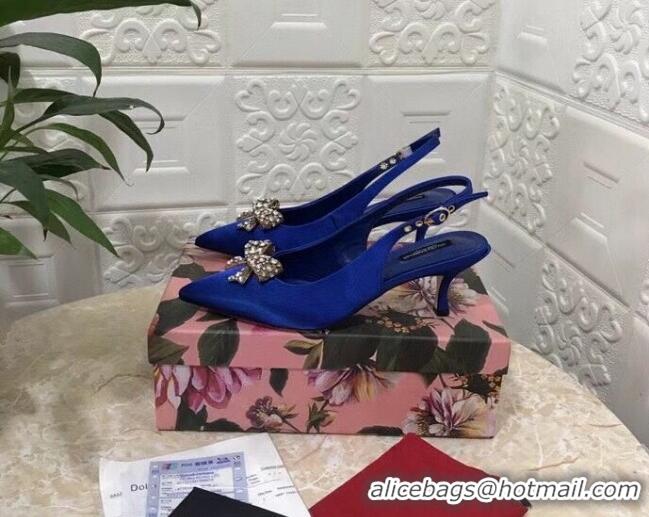 Low Price Dolce&Gabbana DG Silk Crystal Bow Slingback Pumps 6.5cm 060848 Blue 2021