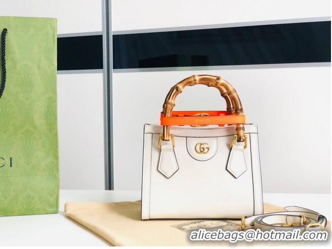 Shop Grade Gucci Diana GG Bamboo Top Handle Original Leather Mini Bag 655661 White