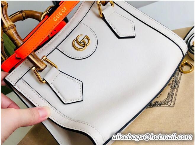 Shop Grade Gucci Diana GG Bamboo Top Handle Original Leather Mini Bag 655661 White