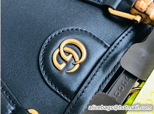 Top Grade Gucci Diana GG Bamboo Top Handle Original Leather Mini Bag 655661 Black