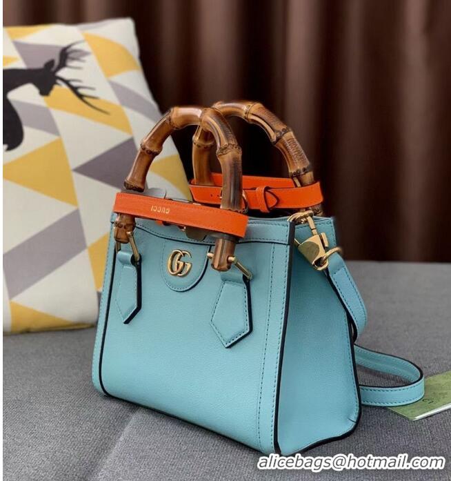 Discount Gucci Diana GG Bamboo Top Handle Original Leather Bag 660195 655661 Light Blue