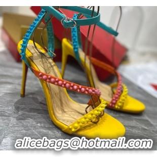 Popular Style Christian Louboutin Silver Studde Sandals 10cm 042814 Yellow/Pink/Blue 2021