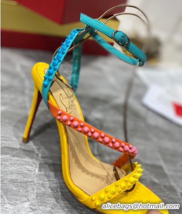 Popular Style Christian Louboutin Silver Studde Sandals 10cm 042814 Yellow/Pink/Blue 2021