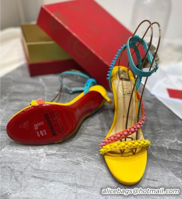 Popular Style Christian Louboutin Silver Studde Sandals 10cm 042814 Yellow/Pink/Blue 2021