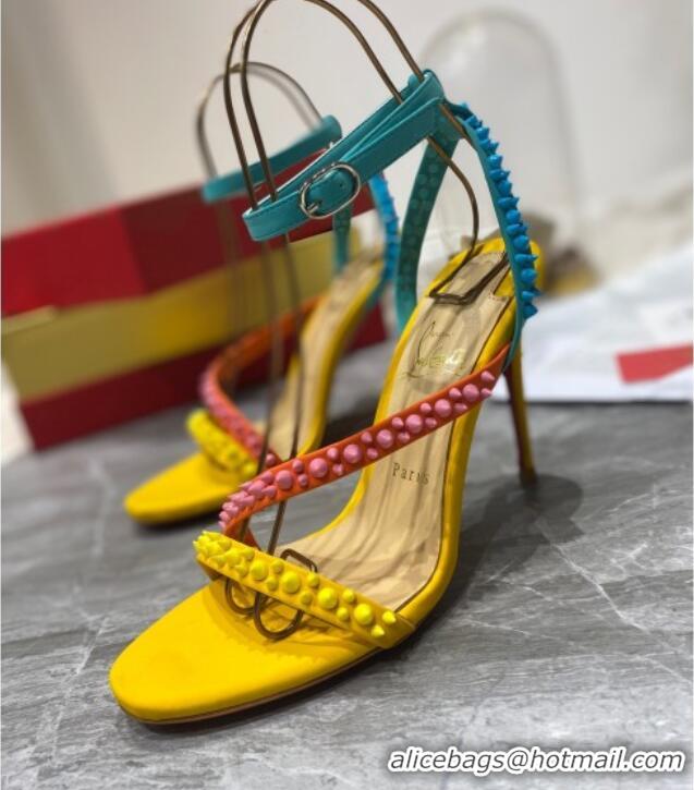 Popular Style Christian Louboutin Silver Studde Sandals 10cm 042814 Yellow/Pink/Blue 2021