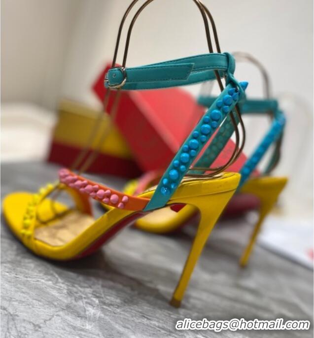 Popular Style Christian Louboutin Silver Studde Sandals 10cm 042814 Yellow/Pink/Blue 2021