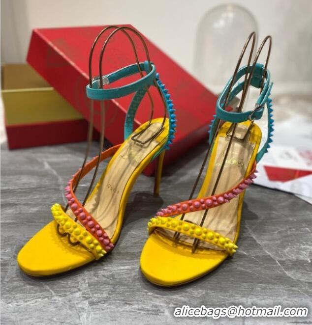 Popular Style Christian Louboutin Silver Studde Sandals 10cm 042814 Yellow/Pink/Blue 2021