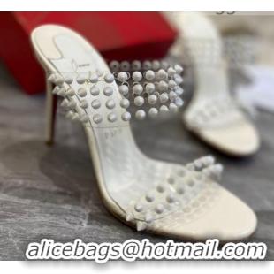 Pretty Style Christian Louboutin Stud Transparent Sandals 10cm 042822 White 2021