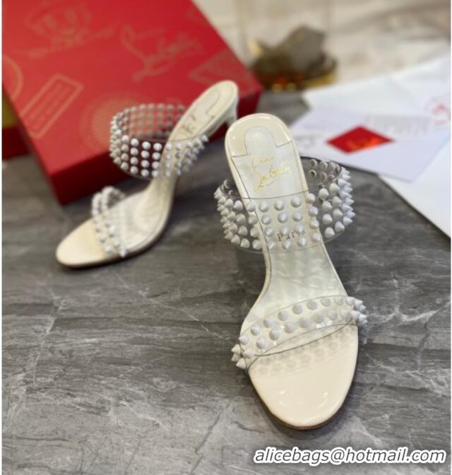 Pretty Style Christian Louboutin Stud Transparent Sandals 10cm 042822 White 2021