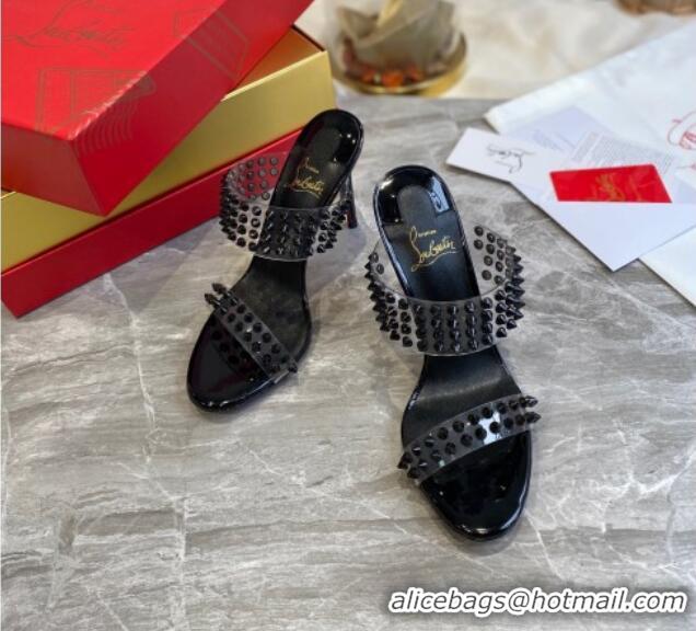 Good Quality Christian Louboutin Stud Transparent Sandals 10cm 042822 Black 2021