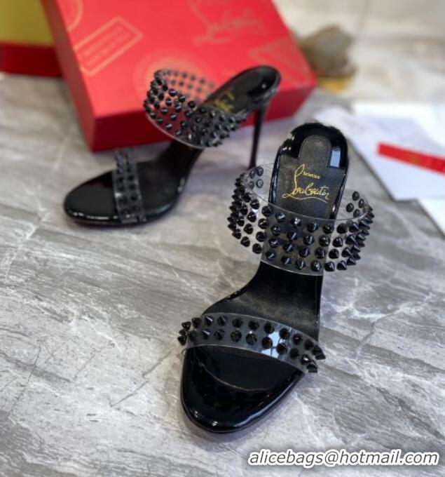 Good Quality Christian Louboutin Stud Transparent Sandals 10cm 042822 Black 2021