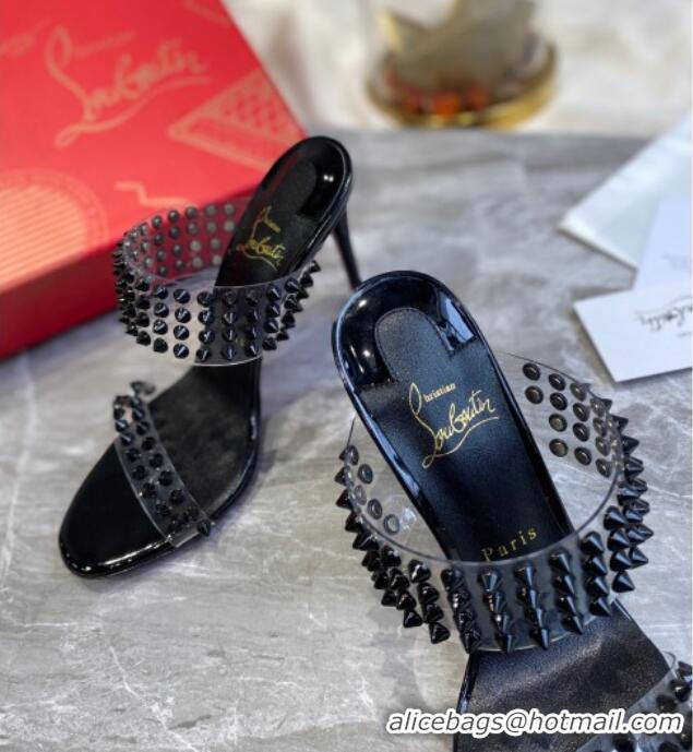 Good Quality Christian Louboutin Stud Transparent Sandals 10cm 042822 Black 2021