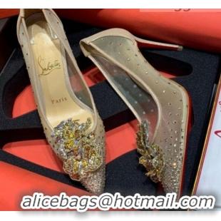 Luxurious Christian Louboutin Mesh Crystal Bloom 8.5cm Pumps 070587 2021