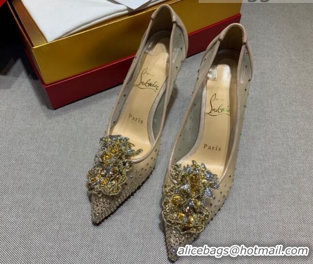 Luxurious Christian Louboutin Mesh Crystal Bloom 8.5cm Pumps 070587 2021