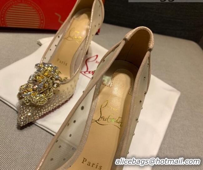 Luxurious Christian Louboutin Mesh Crystal Bloom 8.5cm Pumps 070587 2021