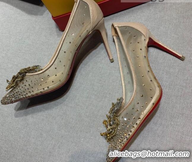 Luxurious Christian Louboutin Mesh Crystal Bloom 8.5cm Pumps 070587 2021