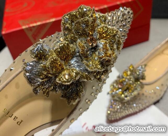 Good Looking Christian Louboutin Mesh Crystal Bloom Flat Ballerinas 070588 2021