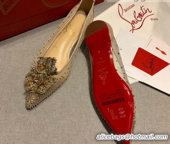 Good Looking Christian Louboutin Mesh Crystal Bloom Flat Ballerinas 070588 2021