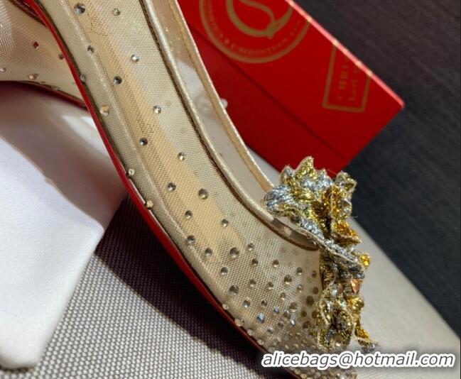 Good Looking Christian Louboutin Mesh Crystal Bloom Flat Ballerinas 070588 2021