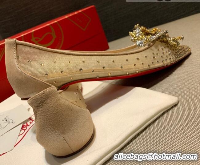 Good Looking Christian Louboutin Mesh Crystal Bloom Flat Ballerinas 070588 2021