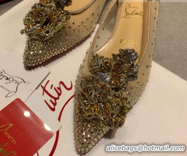 Good Looking Christian Louboutin Mesh Crystal Bloom Flat Ballerinas 070588 2021