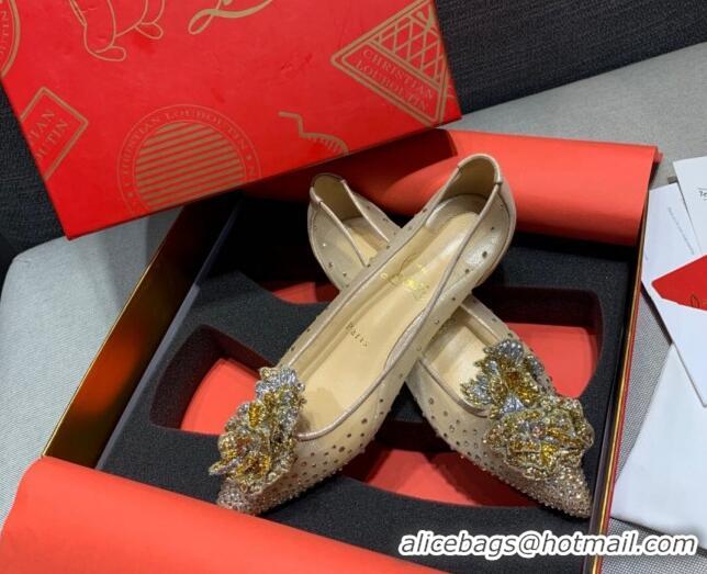 Good Looking Christian Louboutin Mesh Crystal Bloom Flat Ballerinas 070588 2021