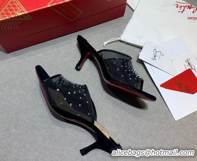 Cute Christian Louboutin Studded Mesh Mules 5.5cm 070601 Black 2021