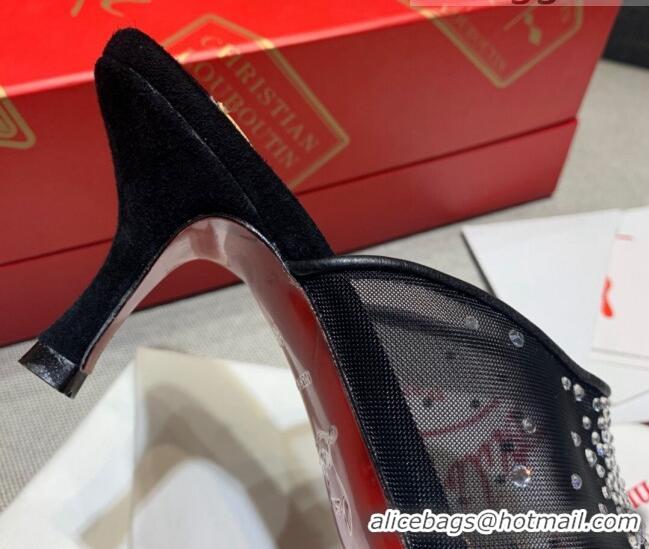 Cute Christian Louboutin Studded Mesh Mules 5.5cm 070601 Black 2021