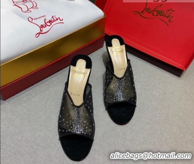 Cute Christian Louboutin Studded Mesh Mules 5.5cm 070601 Black 2021