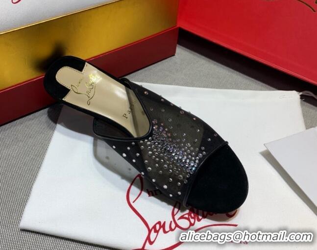 Cute Christian Louboutin Studded Mesh Mules 5.5cm 070601 Black 2021