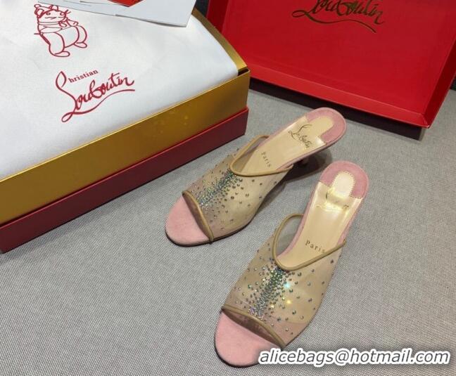 Low Price Christian Louboutin Studded Mesh Mules 5.5cm 070601 Pink 2021