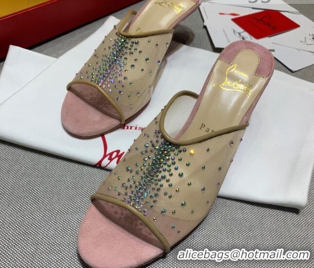 Low Price Christian Louboutin Studded Mesh Mules 5.5cm 070601 Pink 2021