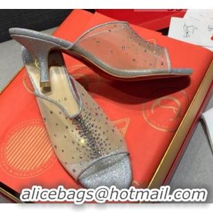 Best Grade Christian Louboutin Studded Mesh Mules 5.5cm 070601 Silver 2021