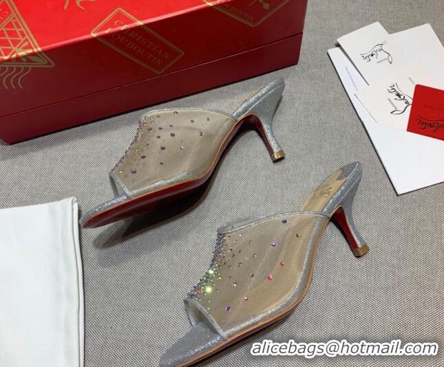 Best Grade Christian Louboutin Studded Mesh Mules 5.5cm 070601 Silver 2021