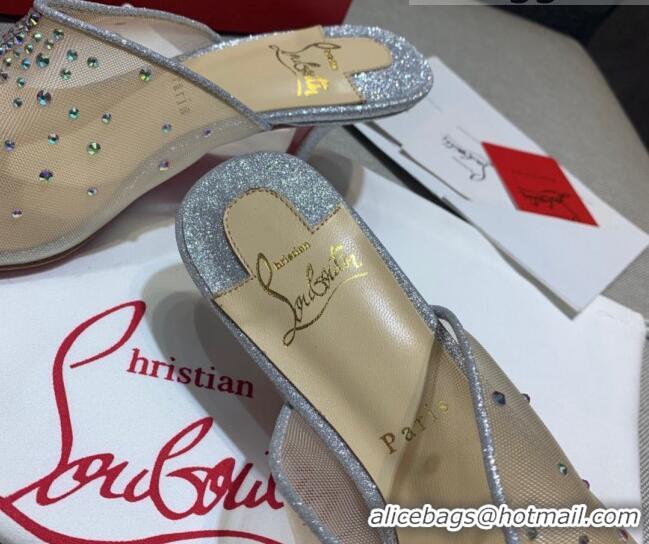 Best Grade Christian Louboutin Studded Mesh Mules 5.5cm 070601 Silver 2021