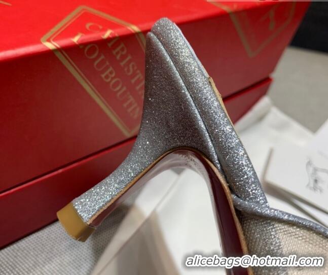 Best Grade Christian Louboutin Studded Mesh Mules 5.5cm 070601 Silver 2021