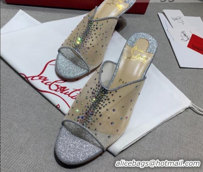 Best Grade Christian Louboutin Studded Mesh Mules 5.5cm 070601 Silver 2021